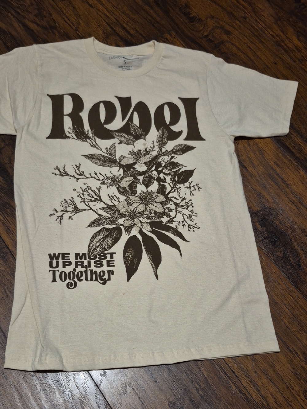 Rebel Floral Graphic Tee - Cream with Brown Print